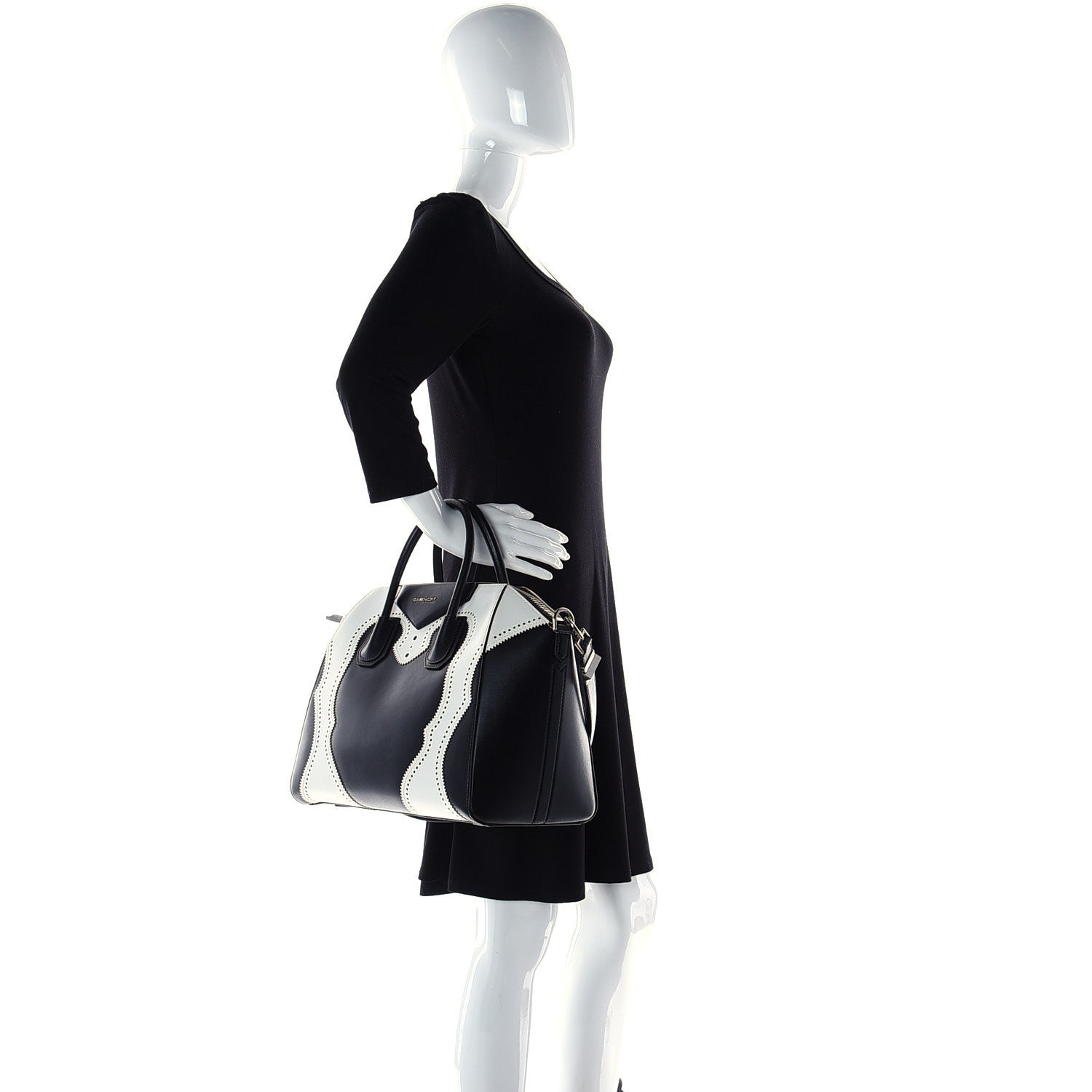 Givenchy Calfskin Brogue Medium Antigona Black White 3 of 13