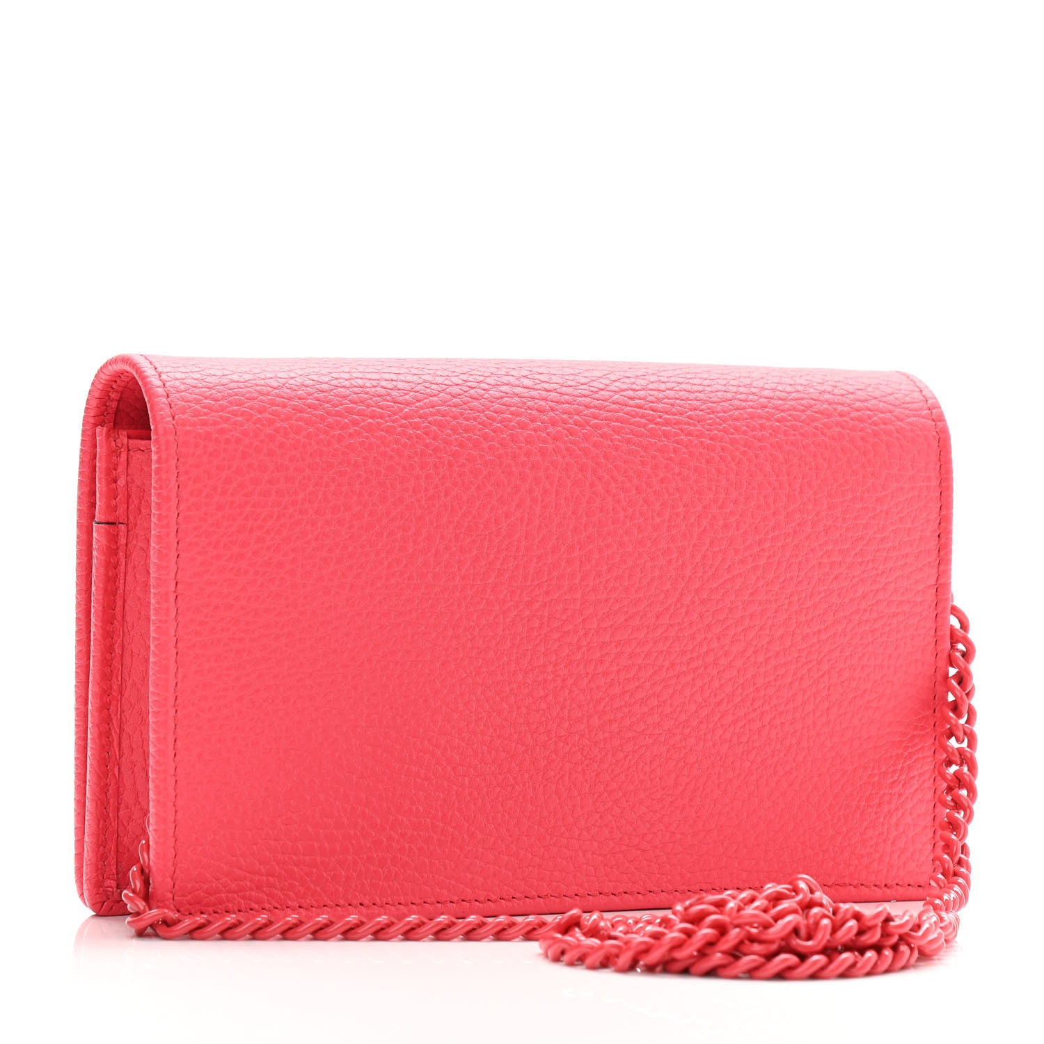 Gucci Dollar Calfskin Enamel Monochrome Mini GG Marmont Chain Wallet Runway Coral 3 of 10