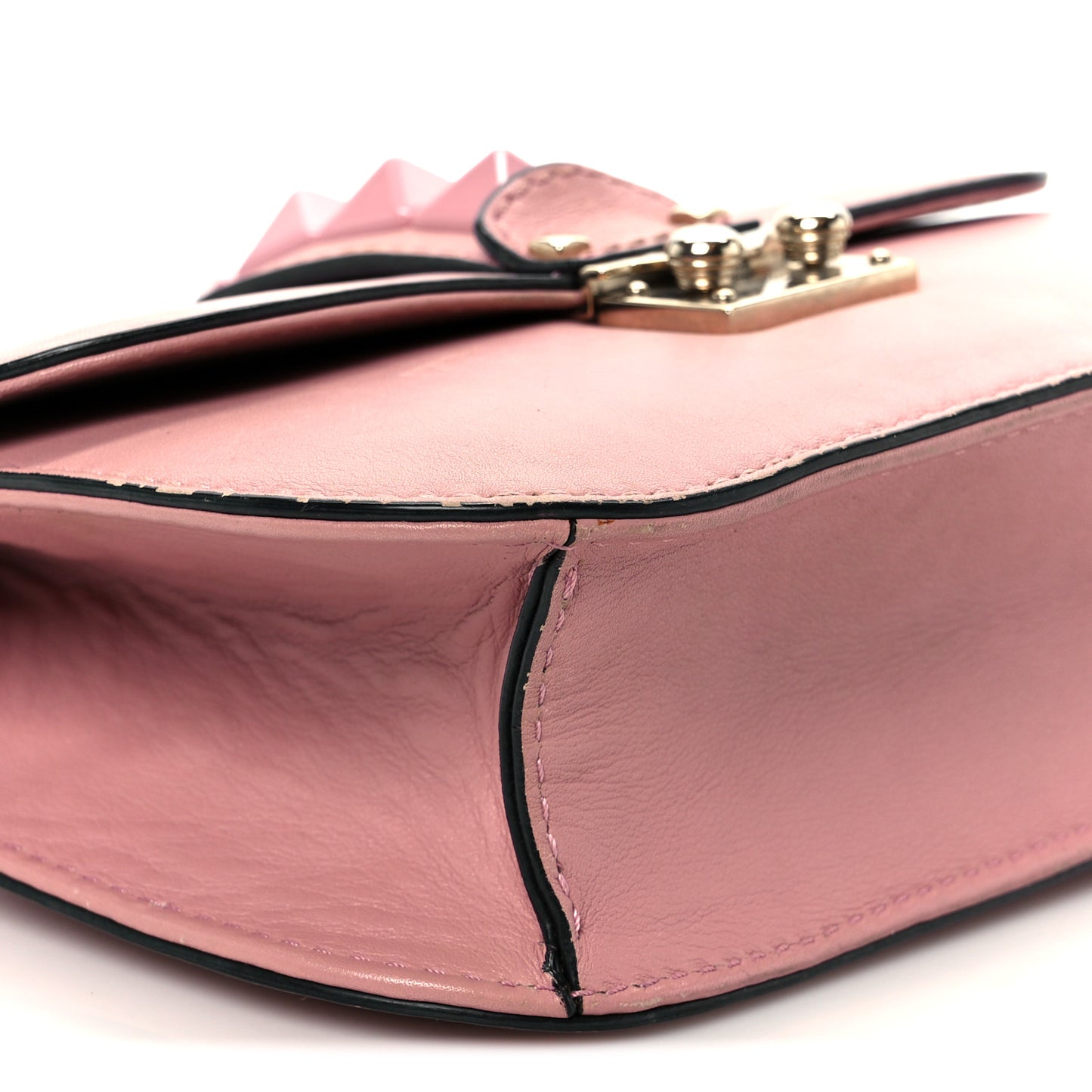Vitello Enamel Small Glam Lock Rockstud Flap Water Rose