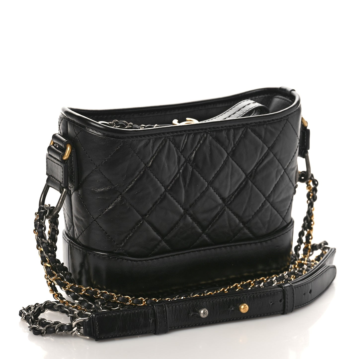 Aged Calfskin Quilted Small Gabrielle Hobo Black