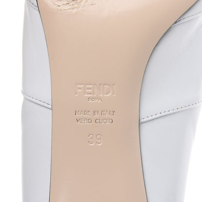 Fendi Vitellino Stretch Fabric Logo Rockoko Low Heel Sock Boots 39 White Bordeaux 6 of 11
