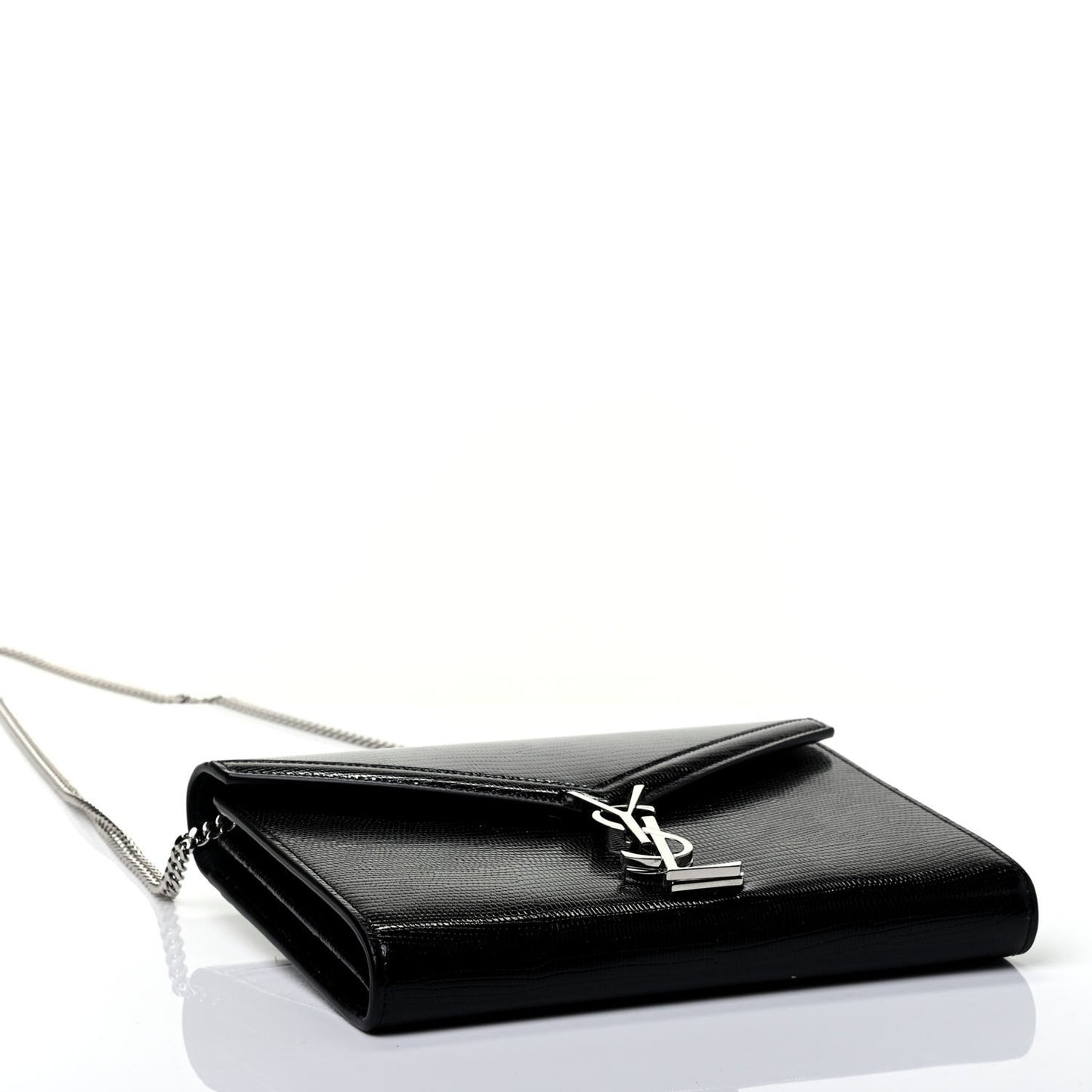Calfskin Lizard Embossed Monogram Cassandra Chain Wallet Black