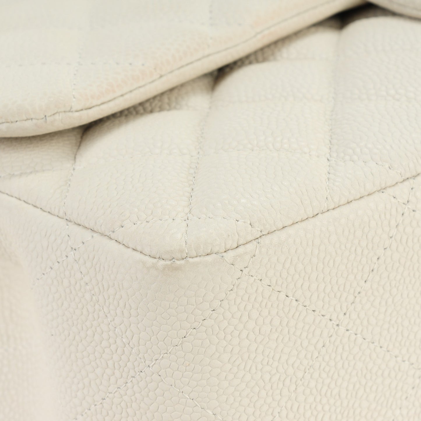 Iridescent Caviar Quilted Jumbo Double Flap White