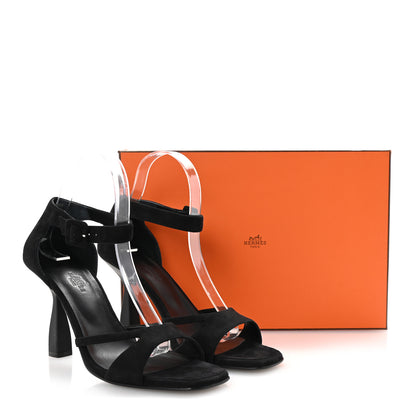 Hermes Suede Goatskin Gemma 95 Sandals 39 Black 10 of 10