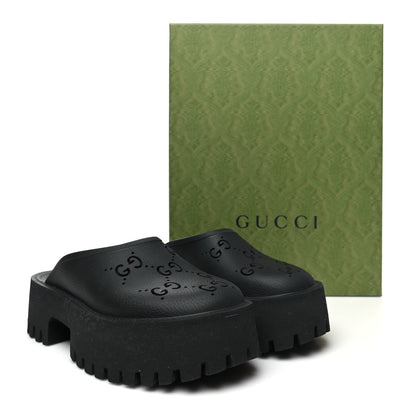 Gucci Rubber GG Monogram Perforated Elea Platform 55mm Lug Sole Sandals 39 Black 9 of 9