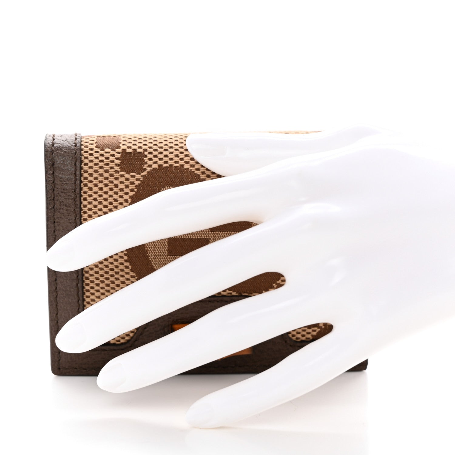 Gucci Monogram Jumbo GG Textured Dollar Calfskin Diana Card Case Wallet Camel Ebony New Acero 2 of 8