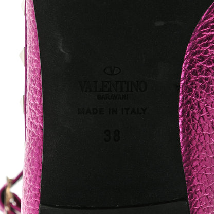 Valentino Garavani Metallic Pebbled Calfskin Rockstud Cage Ballerina Flats 38 Peony 6 of 8