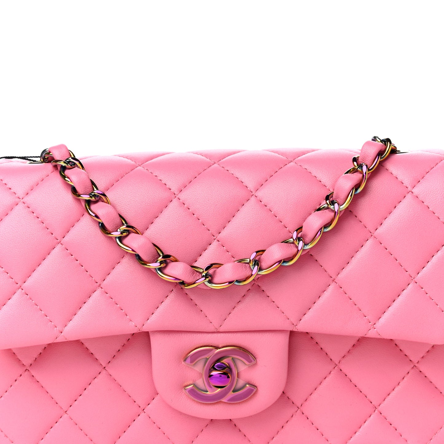 Lambskin Quilted Mini Rectangular Flap Pink Yellow