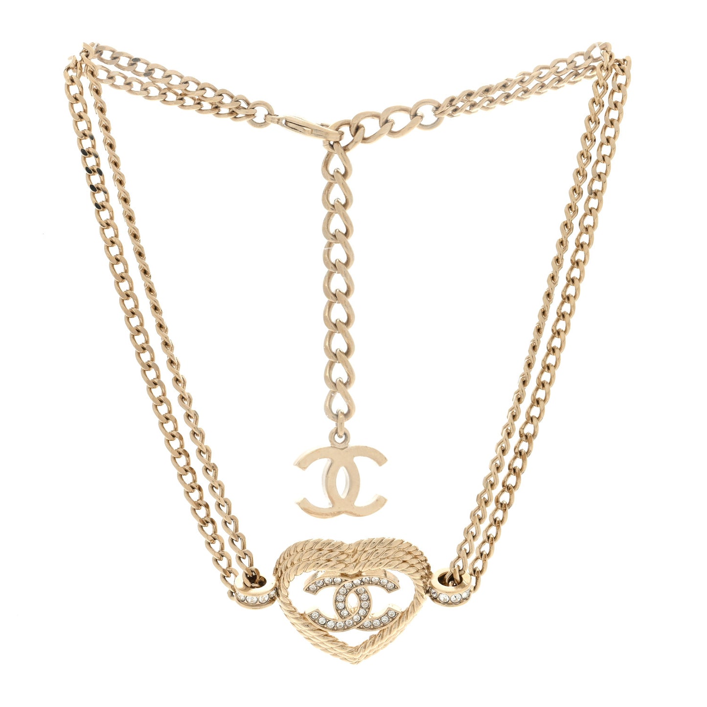Metal Crystal CC Heart Choker Necklace Gold