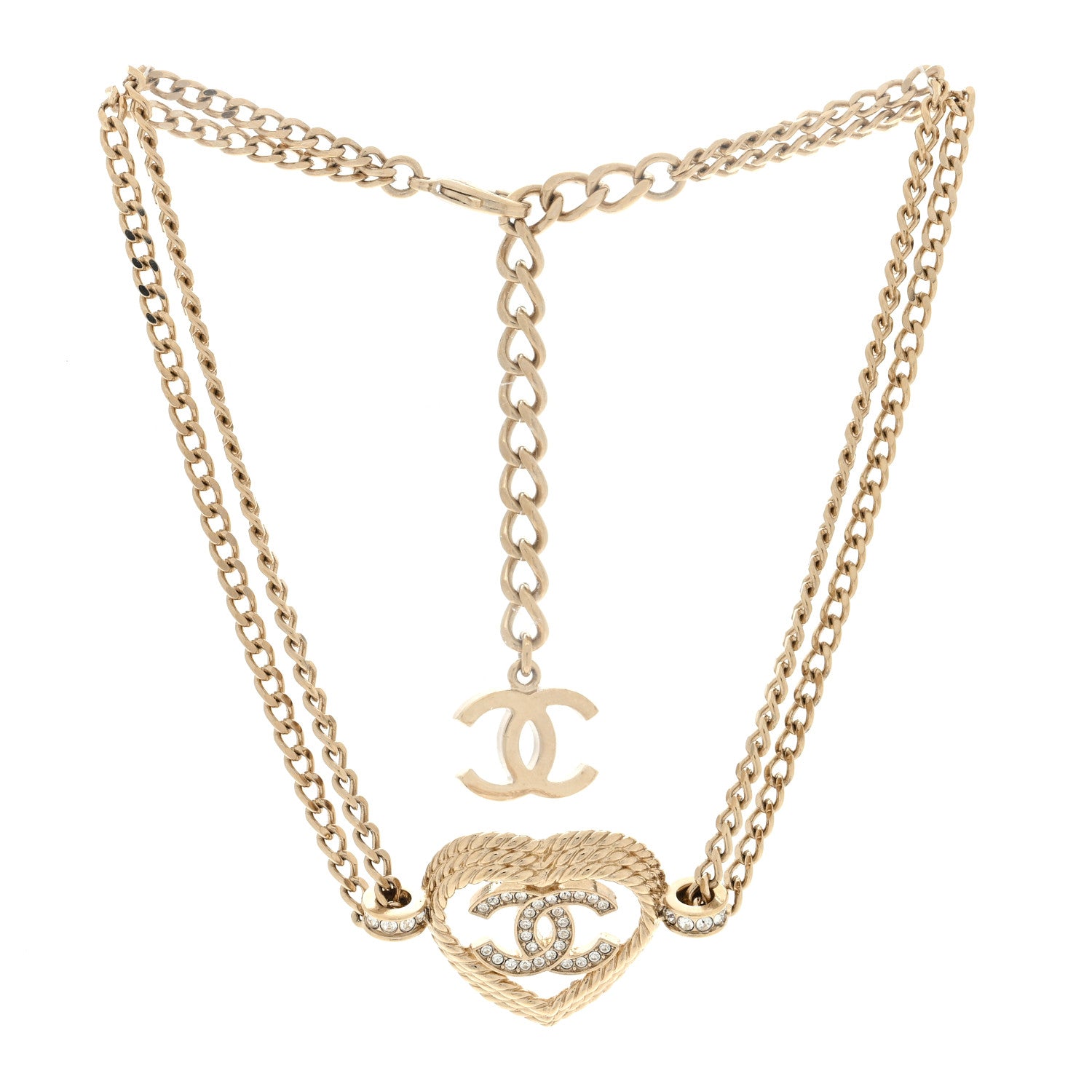 Chanel Metal Crystal CC Heart Choker Necklace Gold 2 of 3