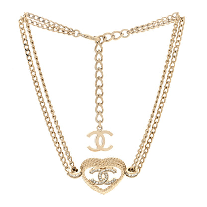 Chanel Metal Crystal CC Heart Choker Necklace Gold 2 of 3