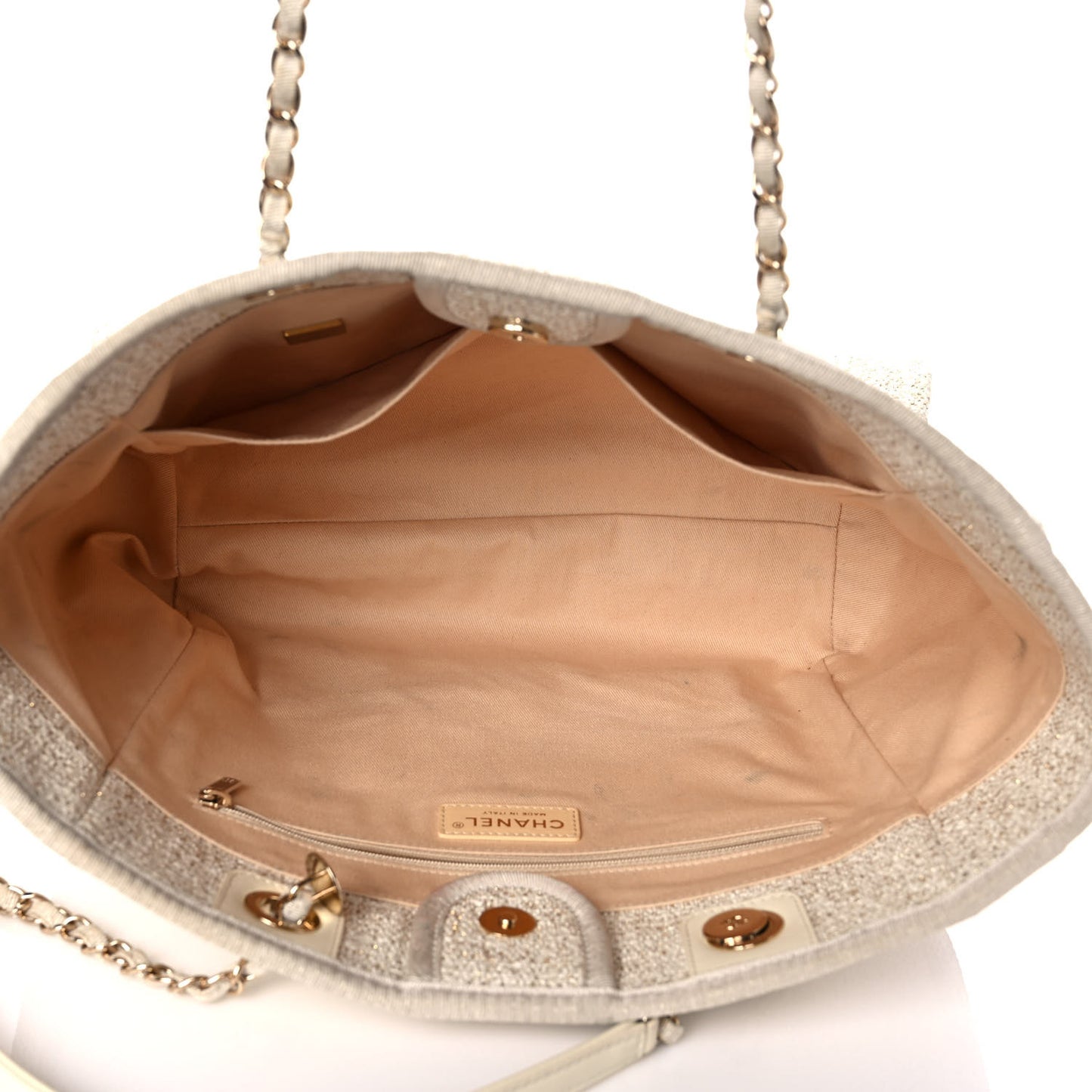 Lurex Boucle Small Deauville Tote Ivory