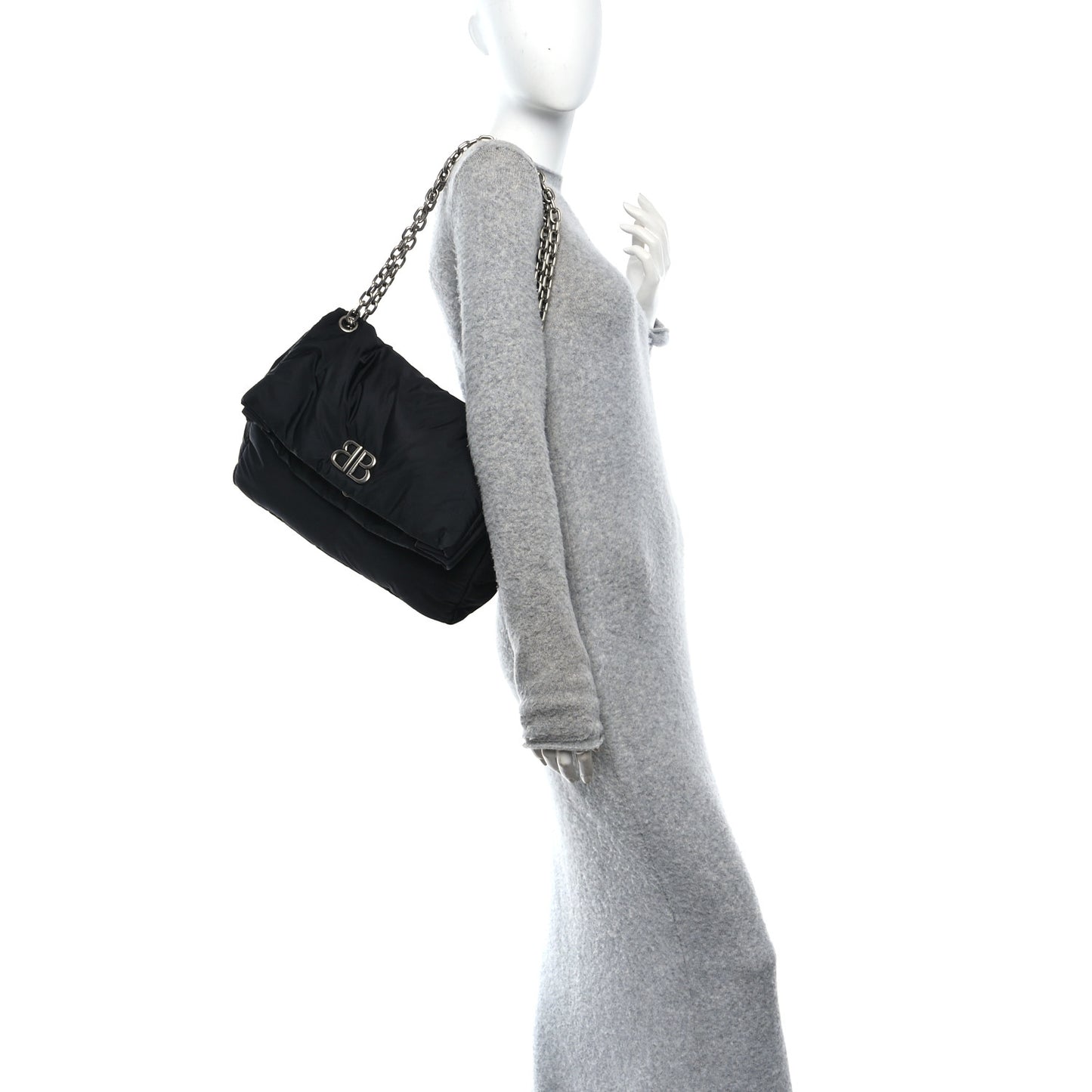 Nylon Medium Monaco Chain Shoulder Bag Black