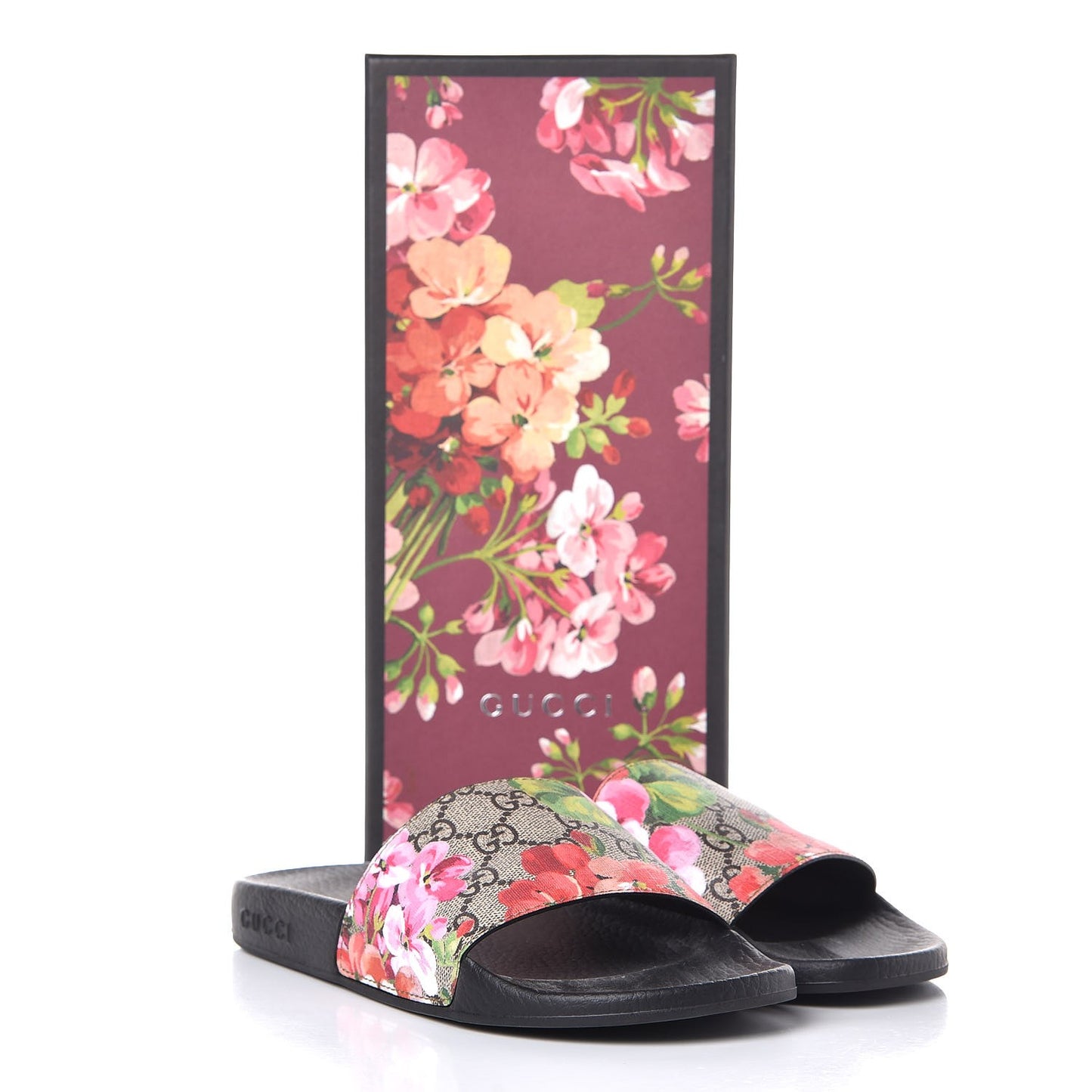 GG Supreme Monogram Blooms Slide Sandals 37 Beige Multicolor