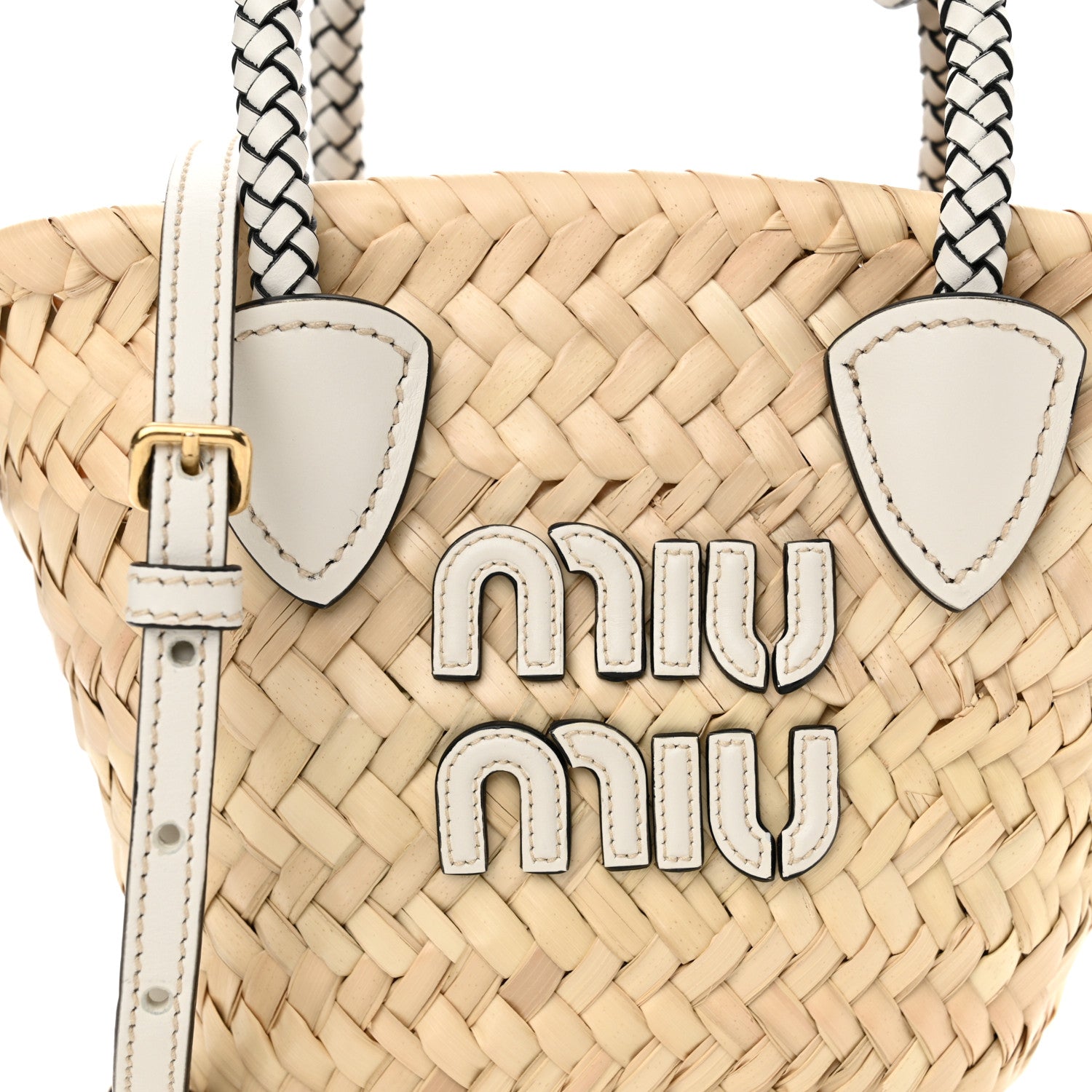 Miu Miu Palmetto Logo Tote Basket Natural White 8 of 10
