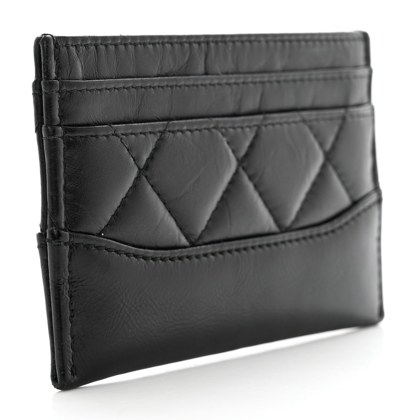 Aged Calfskin Quilted Gabrielle Card Holder Black
