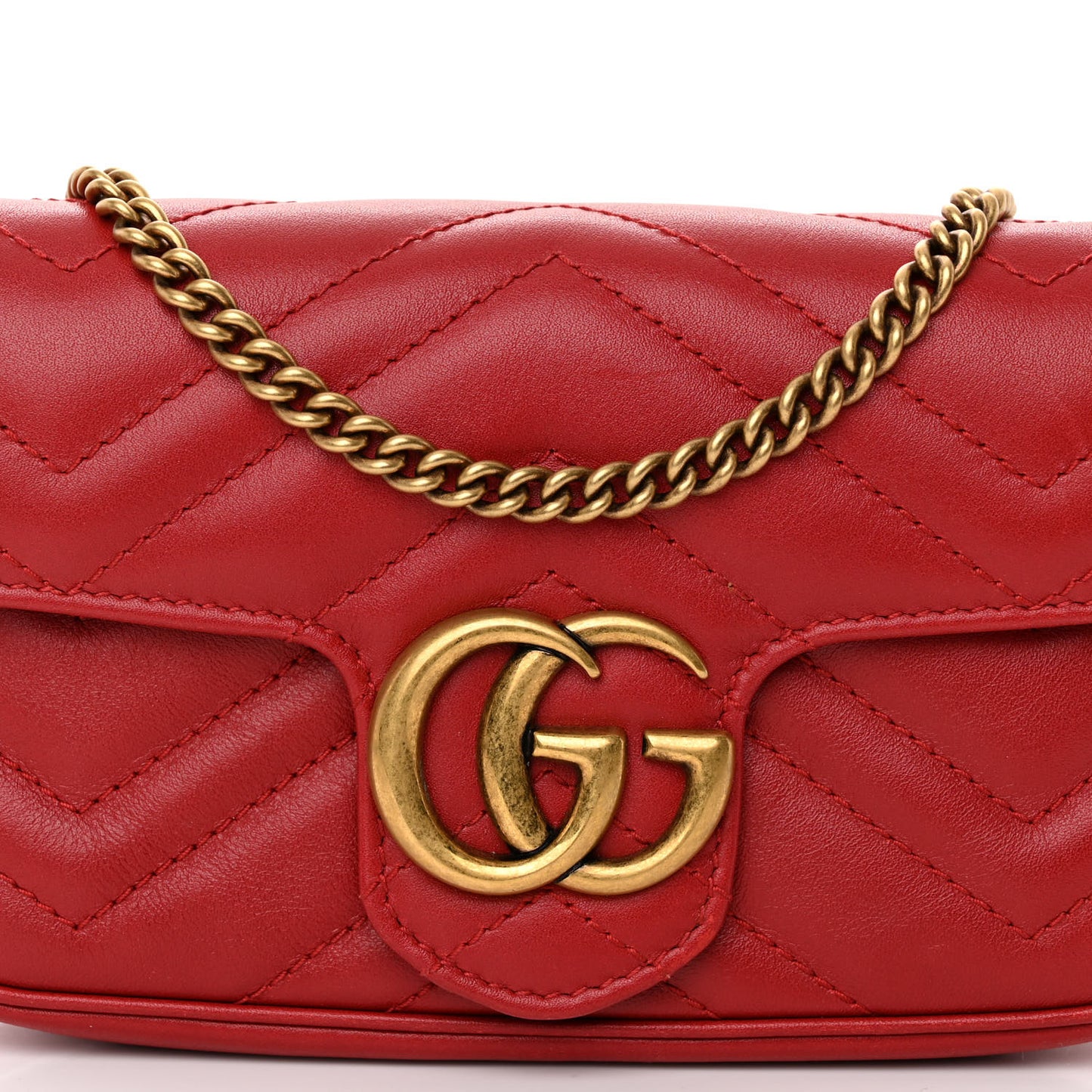 Calfskin Matelasse Super Mini GG Marmont Shoulder Bag Hibiscus Red