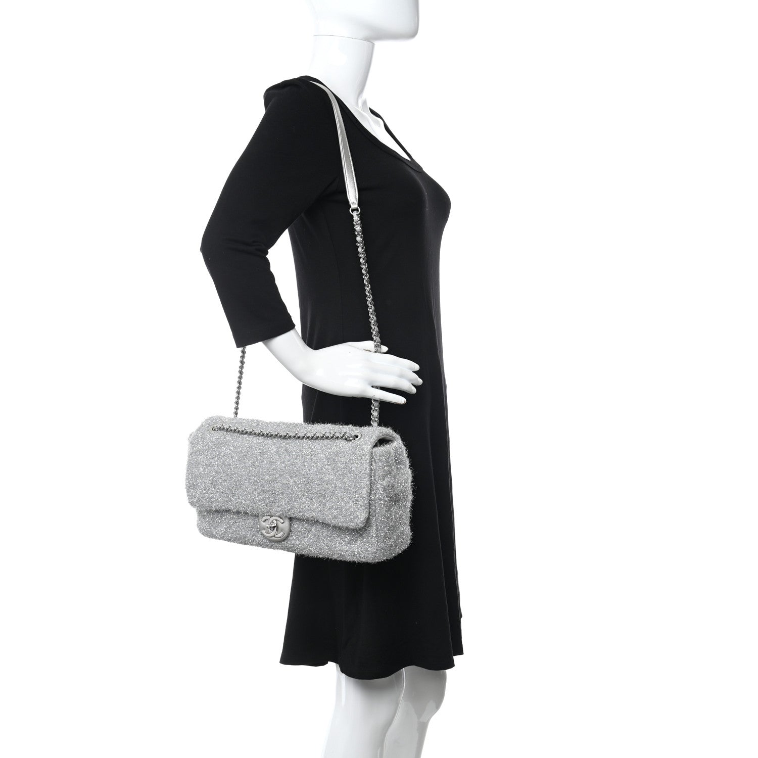Chanel Lurex Knit Large Pluto Glitter Flap Silver 2 of 8