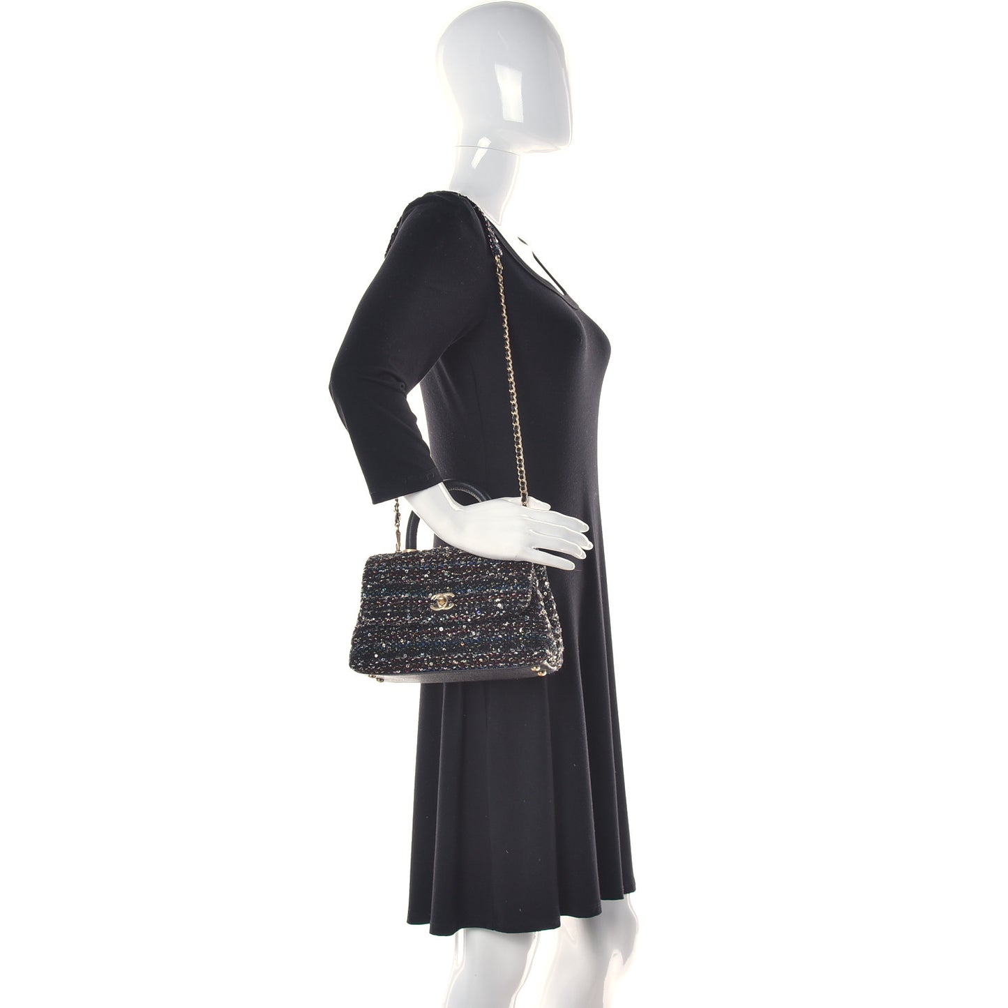 Tweed Sequin Mini Coco Handle Flap Black