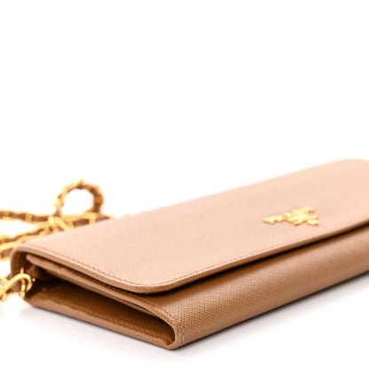 Prada Saffiano Metal Oro Chain Wallet Caramel 8 of 10