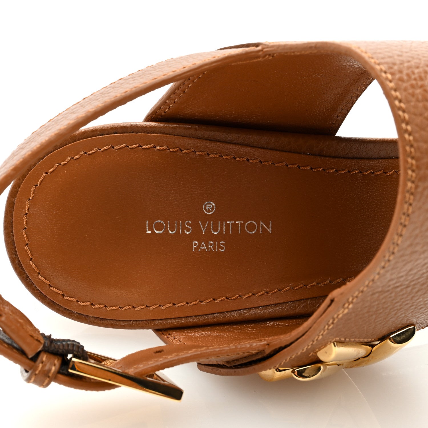 Louis Vuitton Grained Calfskin Horizon Platform Sandals 38.5 Cognac 7 of 7