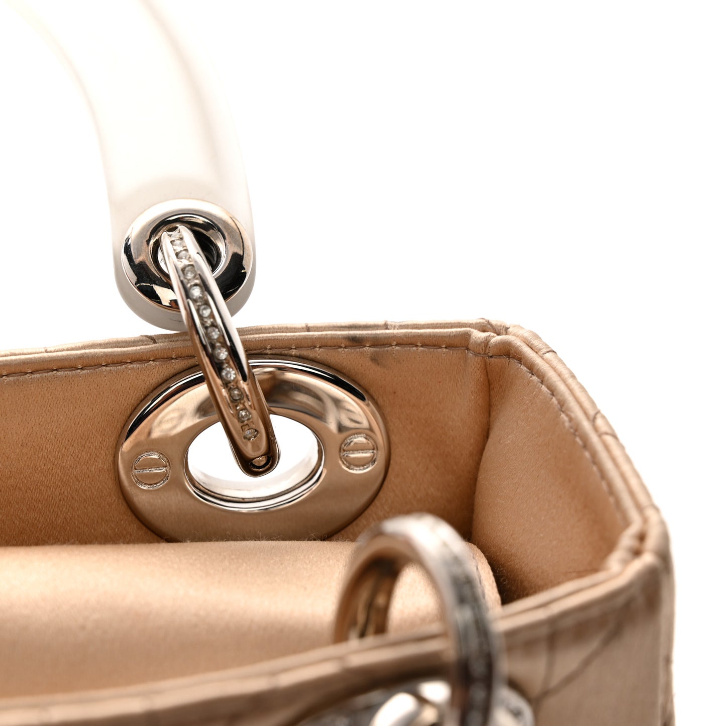 Satin Swarovski Crystal Acrylic PVC Cannage Mini Lady Dior Beige