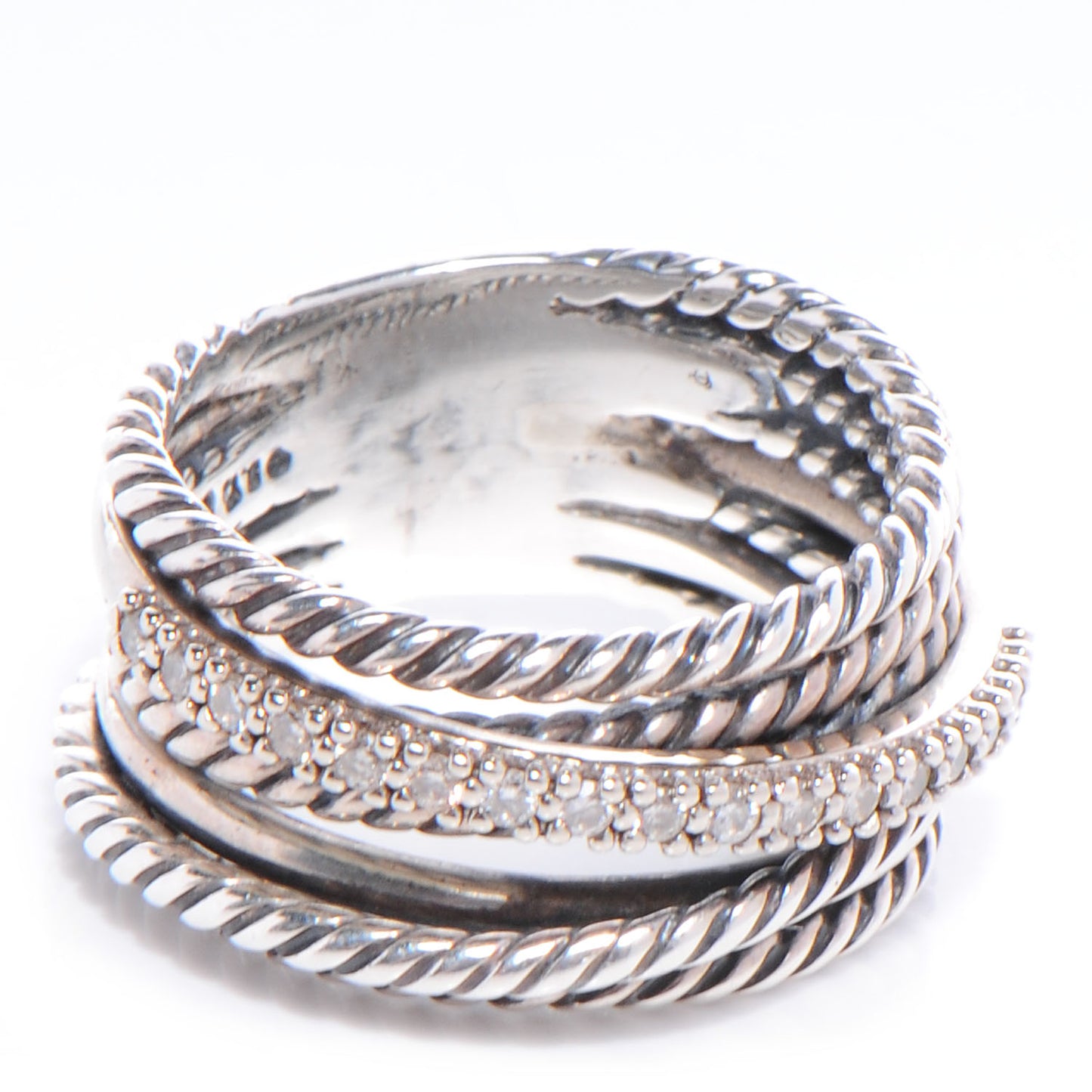 Sterling Silver 14K White Gold Diamond 11mm Wide Crossover Cable Ring 52 6