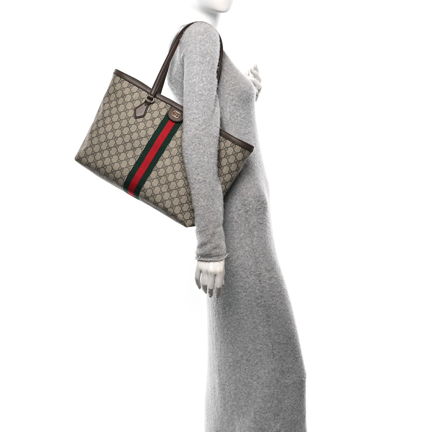GG Supreme Monogram Medium Ophidia Shopping Tote Brown