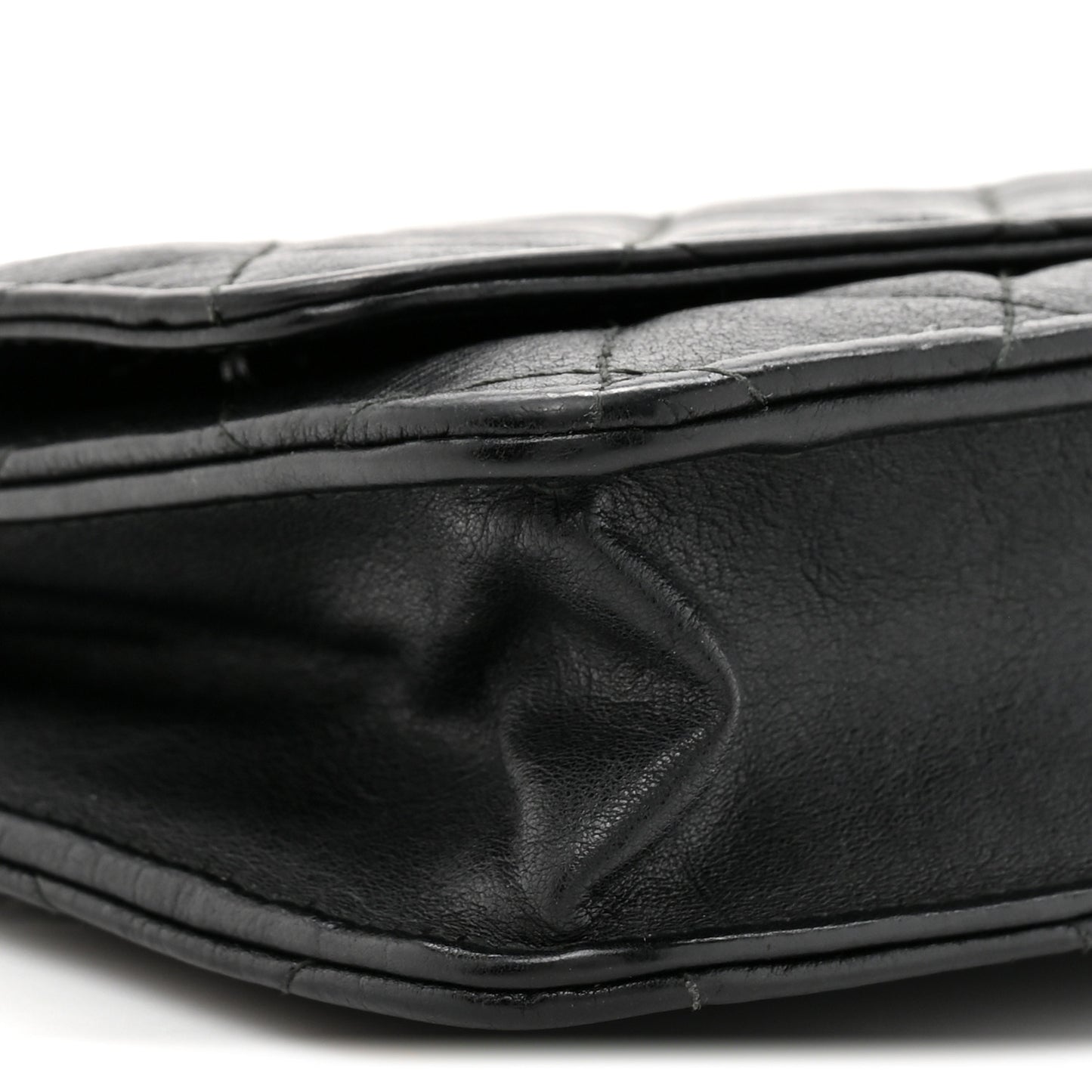 Crumpled Calfskin Quilted Wallet On Chain WOC Black