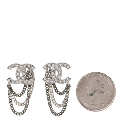 Chanel Crystal Chain CC Earrings Silver 2 of 5
