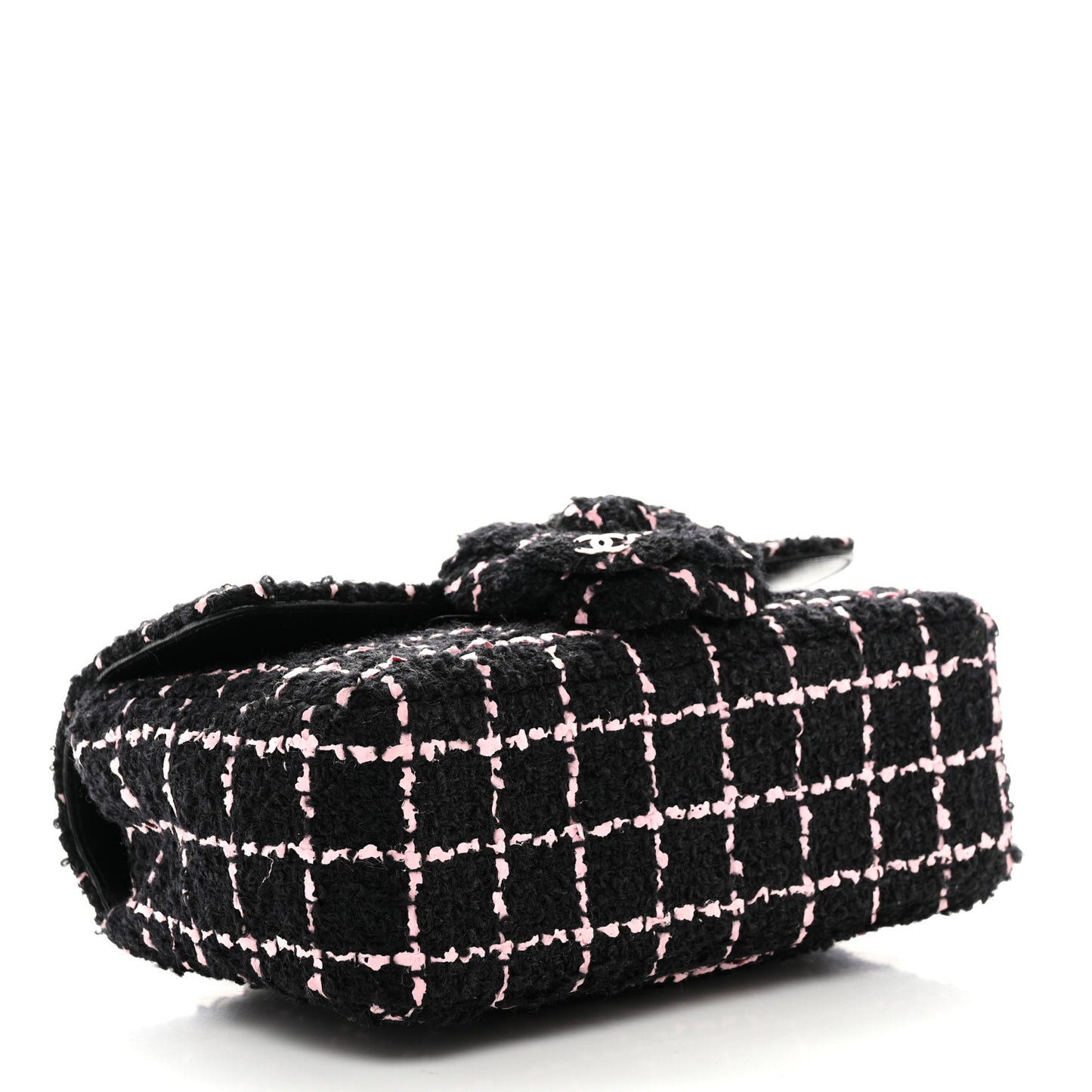 Tweed Quilted Small Camellia Flap Black Pink