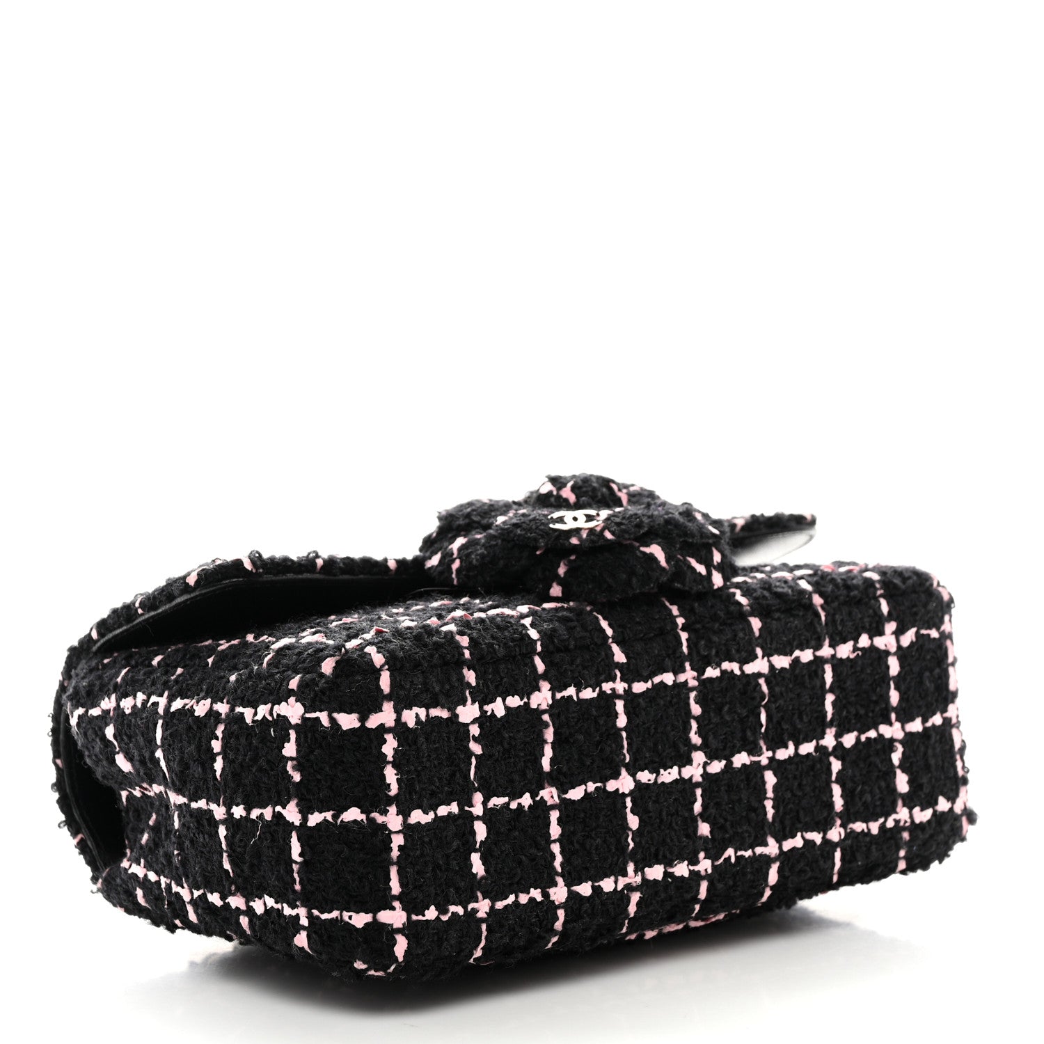 Chanel Tweed Quilted Small Camellia Flap Black Pink 4 of 10