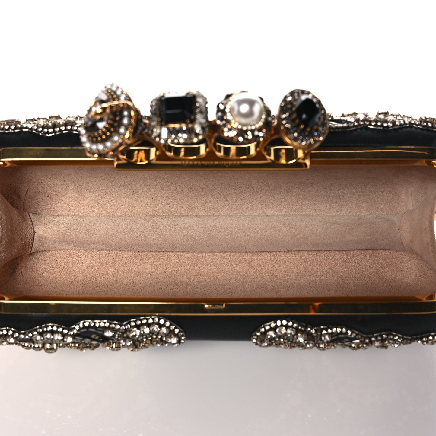 Silk Crystal Knucklebox Clutch Black