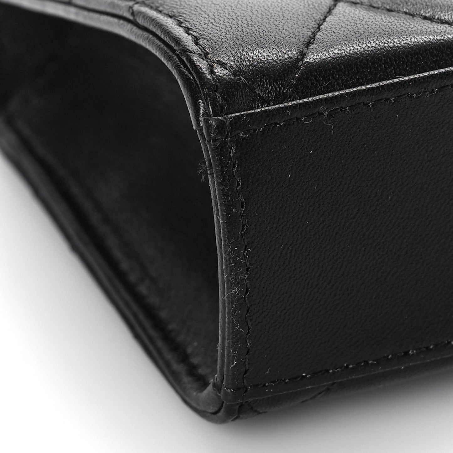 Lambskin Quilted Top Handle Flap Clutch With Chain Black
