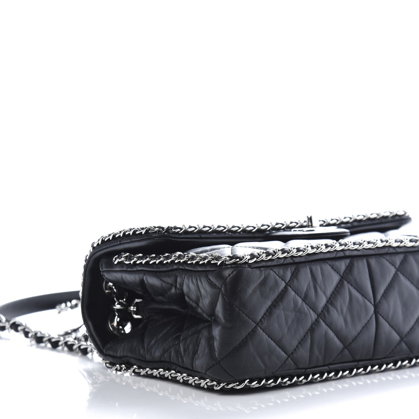 Crumpled Calfskin Medium Chain Flap Black