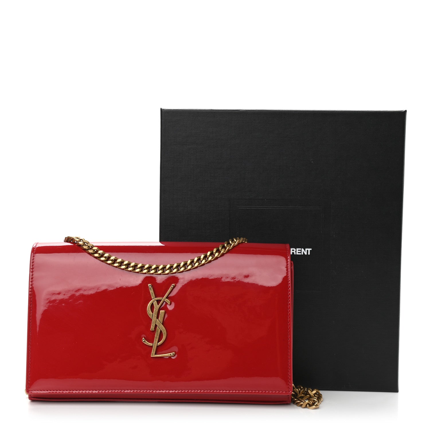 Saint Laurent Patent Calfskin Monogram Kate Wallet On Chain Rouge Eros 12 of 12