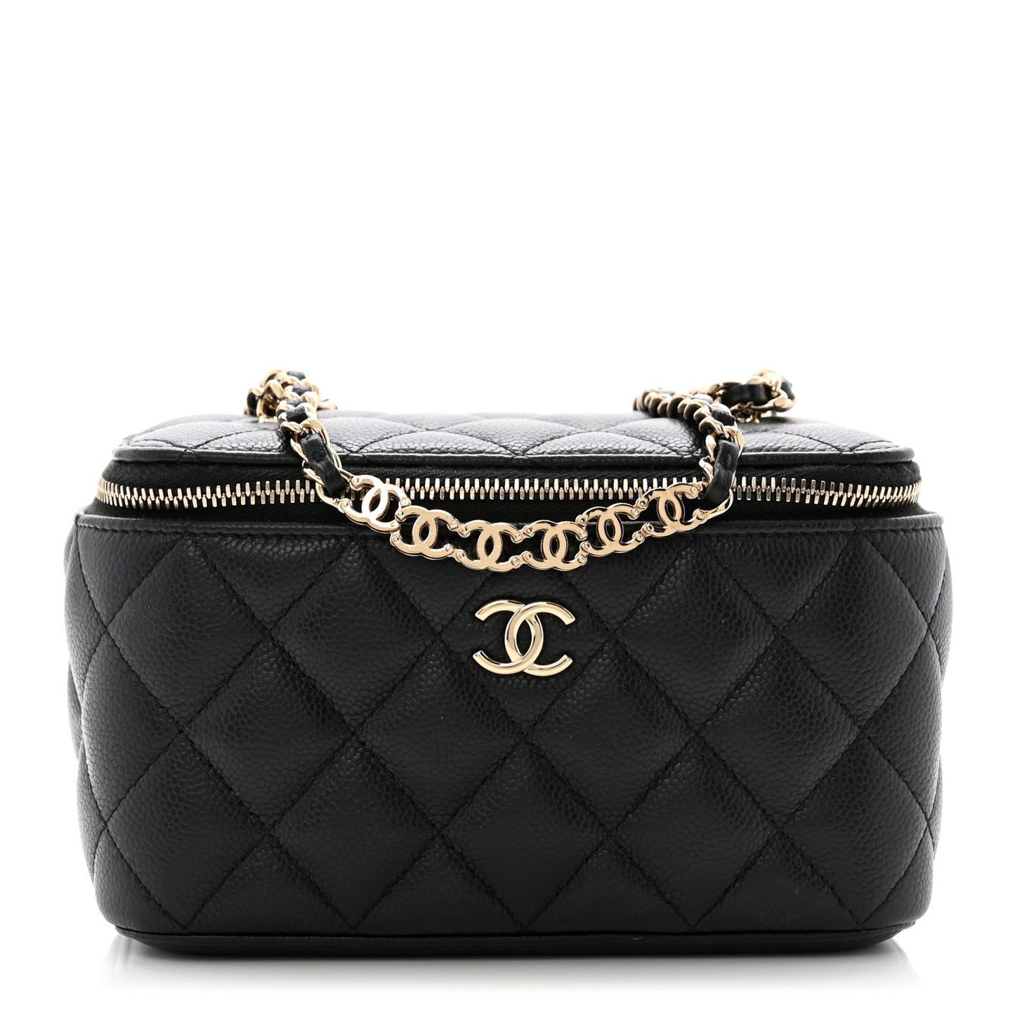 Caviar Quilted Small Tiny CC Vanity Case With Chain Black