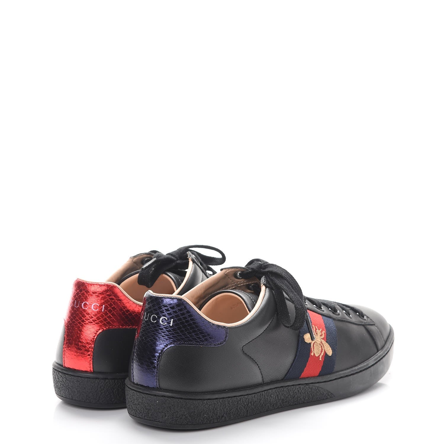 Gucci Calfskin Ayers Web Bee Embroidered Ace Sneakers 37.5 Black 4 of 10