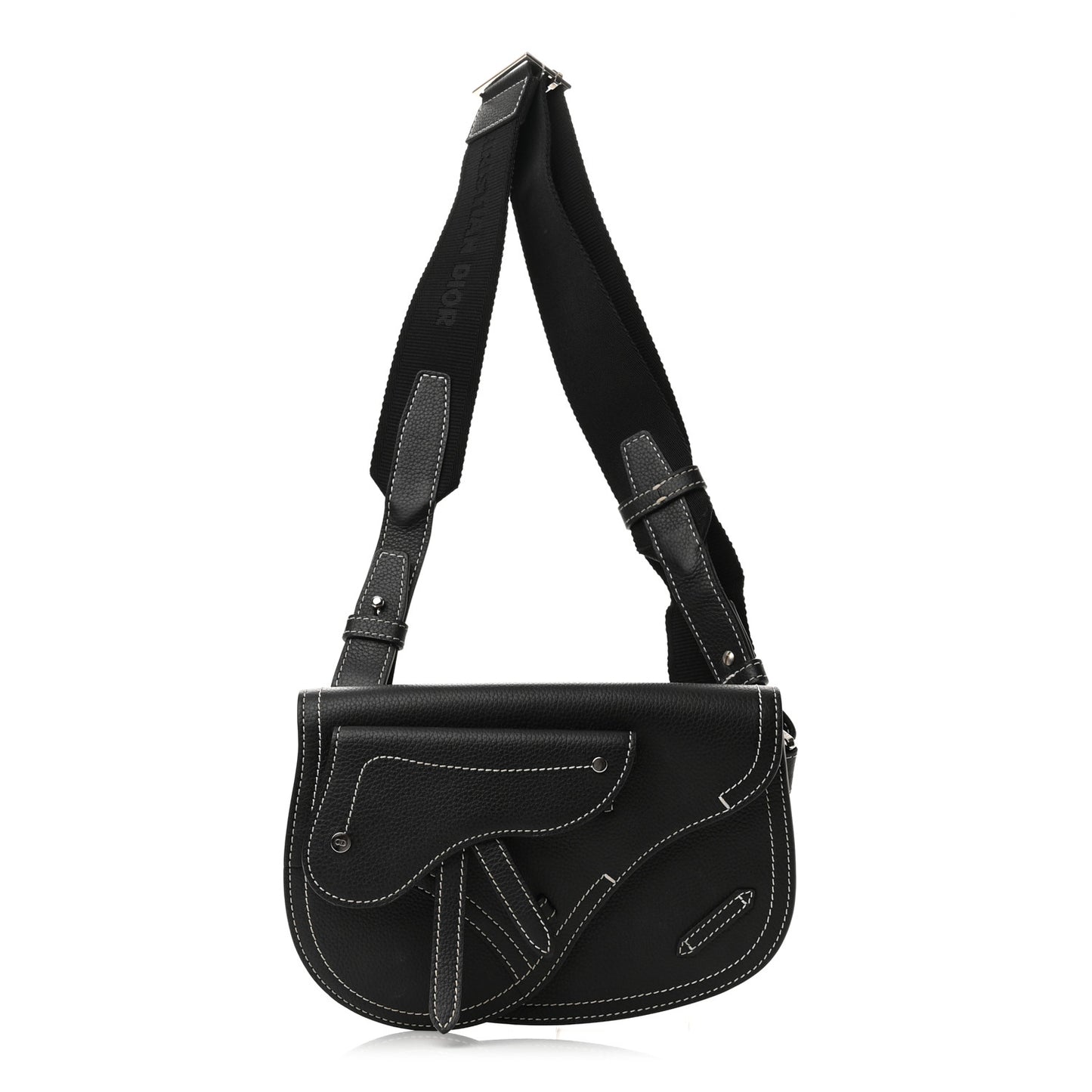 X KAWS Grained Calfskin Saddle Pouch Black