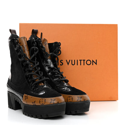 Louis Vuitton Suede Calfskin Monogram Laureate Platform Desert Boots 39.5 Black 7 of 7