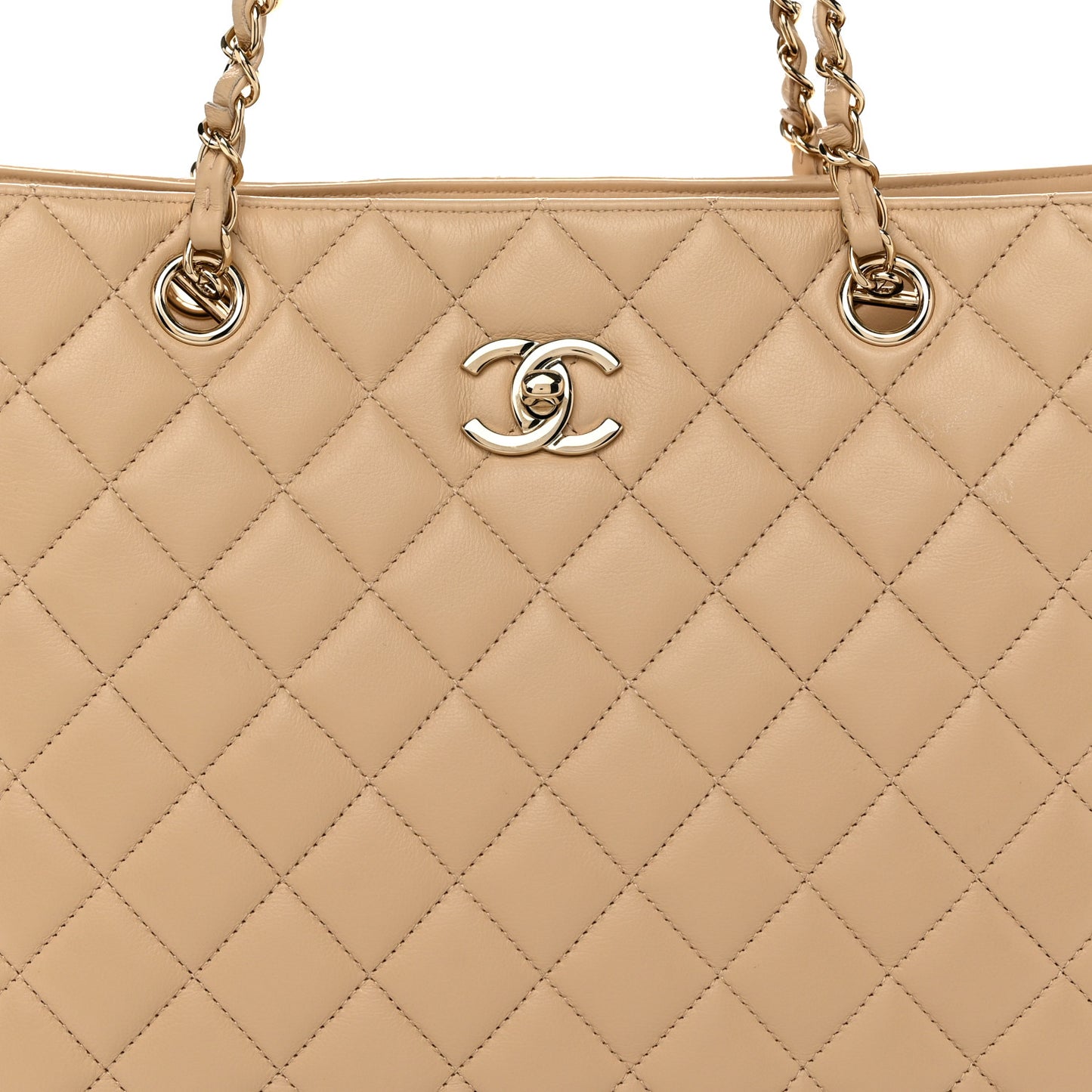 Calfskin Quilted Large Classic Shopping Tote Beige