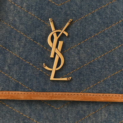 Saint Laurent Denim Suede Monogram Medium Niki Chain Satchel Blue Cinnamon 7 of 9