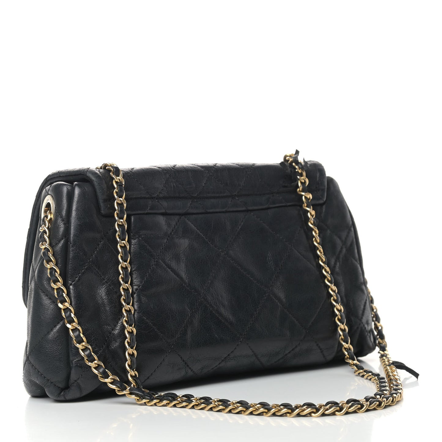 Iridescent Calfskin Quilted Small Chic Quilt Flap Black