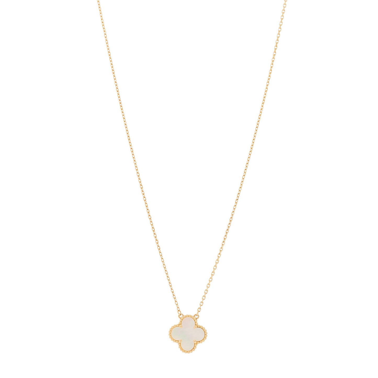 18K Yellow Gold Mother of Pearl Vintage Alhambra Pendant Necklace