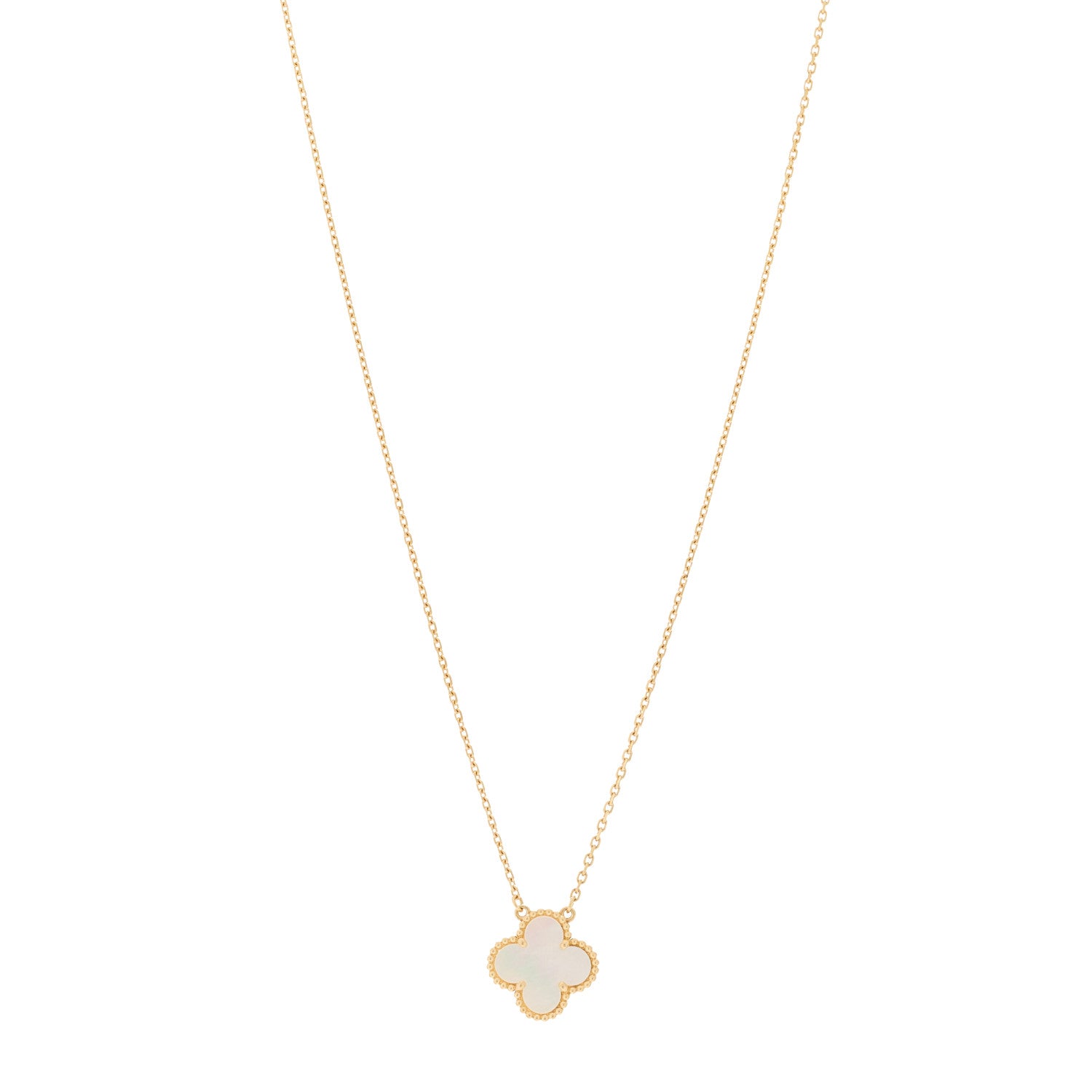 Van Cleef & Arpels 18K Yellow Gold Mother of Pearl Vintage Alhambra Pendant Necklace 1 of 6