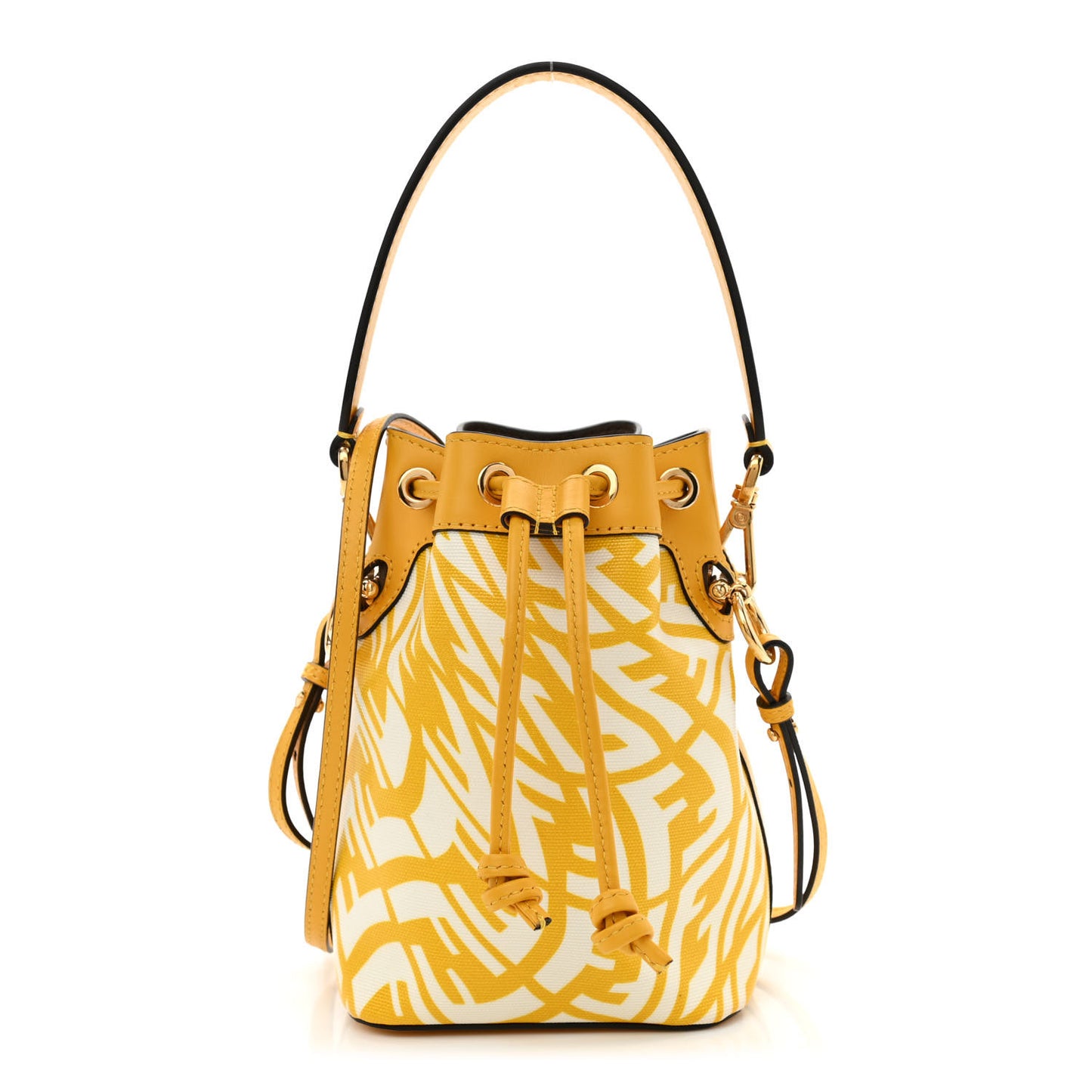 X SARAH COLEMAN Glazed Canvas Vitello King F is Fendi FF Vertigo Mini Mon Tresor Bucket Bag Mimosa White