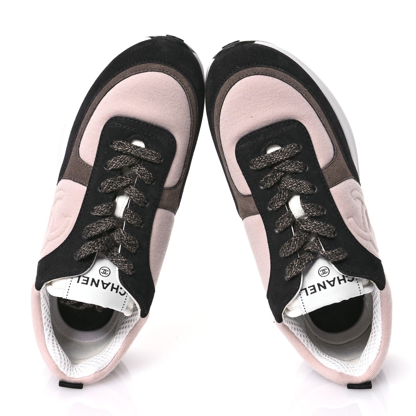 Suede Calfskin Fabric CC Sneakers 37 Dark Grey Light Pink