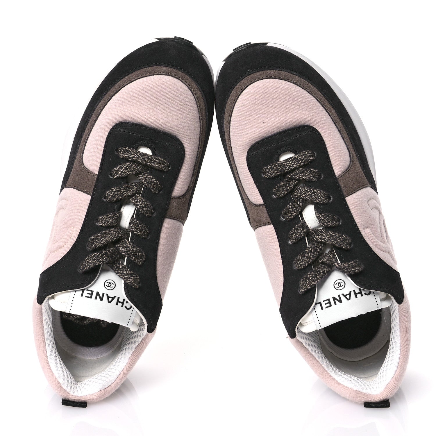 Chanel Suede Calfskin Fabric CC Sneakers 37 Dark Grey Light Pink 2 of 7