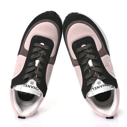 Chanel Suede Calfskin Fabric CC Sneakers 37 Dark Grey Light Pink 2 of 7