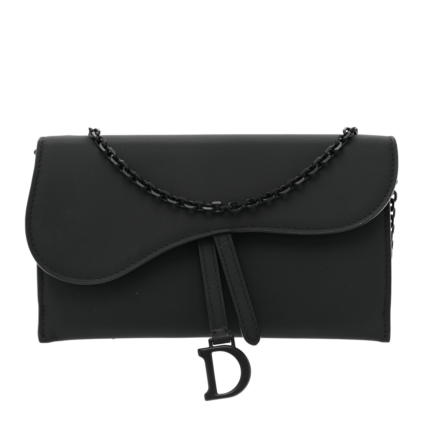 Ultra Matte Calfskin Saddle Chain Wallet Pouch Black